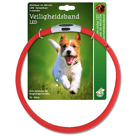 Veiligheidshalsband LED Verstelbaar Rood 25 - 65 x 2,5 cm