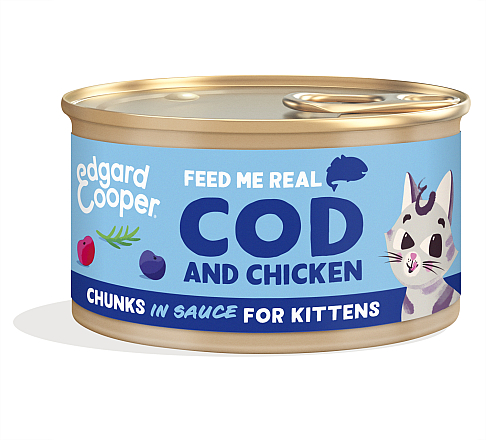 Edgard & Cooper kattenvoer Kitten Kabeljauw & Kip Chunks 85 gr